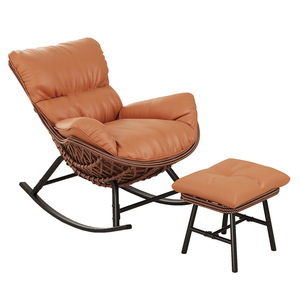 Retro <b>Rocking</b> <b>Chair</b> Oval Rattan Iron Frame Garden <b>Chair</b> Durable Outdoor Leisure Seat - Product Image 5