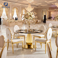 Table de Salle à Manger Moderne en Acier Inoxydable pour Restaurant, Meuble de Location pour Événement, Banquet, Mariage, Hôtel, Fête, avec Plateau Rond en Verre