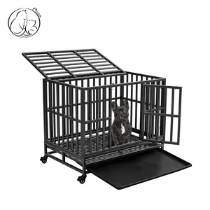 Misam Training Small Dog Indoor Outdoor with Double Doors And Lockable Wheels Removable Tray Heavy Duty Metal Dog Cage Kennel