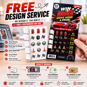 Factory Custom Car Theme Design Free Paper Printing Winning Tear Off Tickets Open Cards 5 Windows Pull Tabs Tickets - Product Image 5