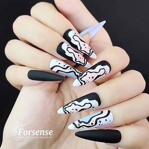 <span class=keywords><strong>Faux</strong></span> ongles longs stiletto noirs pour femmes designs personnalisés magnifiques ongles à coller qualité de salon rose <span class=keywords><strong>clair</strong></span> <span class=keywords><strong>bleu</strong></span> ciel - Product Image 2