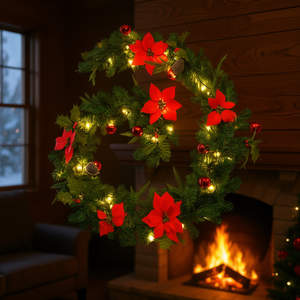 Ghirlanda Natalizia Verde in PVC 2,7 Metri con Luci LED Bianco Caldo Stile Tradizionale Decorazione da Parete con Pigne - Product Image 2