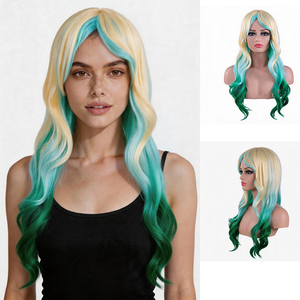 Peluca Larga Ondulada Ombre para Mujer, Degradado de Rubio a Verde Azulado, para Cosplay, Fiestas, Uso Diario, Accesorio de Moda y Disfraces - Product Image 1