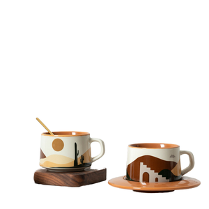 Service à café en porcelaine <span class=keywords><strong>Oasis</strong></span> Morandi avec cuillère, compatible lave-vaisselle et micro-ondes, 250 ml, idéal pour le petit-déjeuner du Moyen-Orient, laitière et pichet à vapeur, usage café - Product Image 2