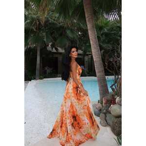 Robe de soirée de luxe Orange Marabou, coupe Empire, ornée de sequins, pour mariages, banquets et événements formels, longueur ras du sol, taille XS - Product Image 1