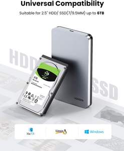UGREEN 2.5 英寸铝制硬盘盒，适用于 SSD/HDD USB 3.1 Gen 2 UASP SATA III PS4//PC 免工具安装 - Product Image 2