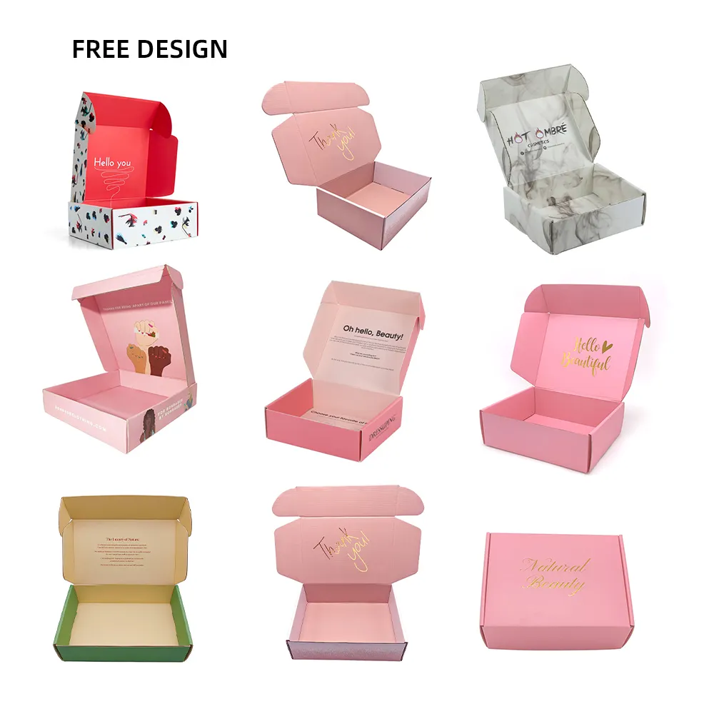 Oem 공장 사용자 정의 로고 핑크 색상 화장품 골판지 포장 우편함 배송 상자 종이 상자 품질 보증