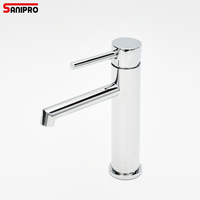 Robinet de salle de bain SANIPRO de haute qualité, chromé, monotrou, mitigeur chaud/froid pour lavabo, robinet rond avec cartouche céramique