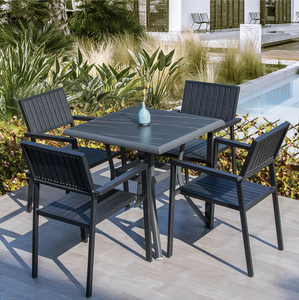 Moderno di lusso all'aperto 3 pezzi di alluminio Set da pranzo all'aperto <span class=keywords><strong>con</strong></span> pozzo del fuoco in plastica legno esterno in metallo <span class=keywords><strong>sedie</strong></span> <span class=keywords><strong>e</strong></span> tavolo - Product Image 5