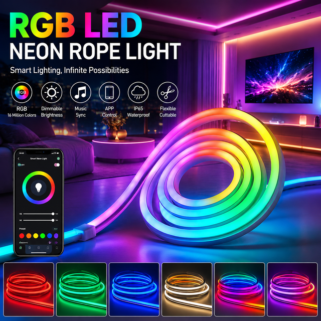 Custom Copper Neon Rope Light Remote Smart App Outdoor Decoration IP65 Waterproof 5m 5v RGB Flexible Led 2-Year Warranty Custom