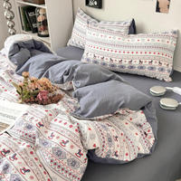Parure de lit quatre pièces en microfibre imprimée et lavée, motif charmant, aspect lin, prête à l'emploi, avec drap et housse de couette, collection 2026