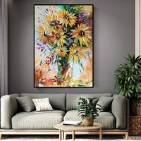 Peinture sur toile moderne abstraite Tournesol, Art mural encadré avec support en bois pour Salon, Salle à manger, Décoration intérieure