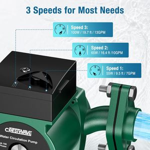 ปั๊มน้ำหมุนเวียน Crestwave 110V 130W 13GPM ควบคุมด้วยมือ 3 ระดับ สำหรับระบบหมุนเวียนน้ำร้อน - Product Image 4