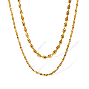 Collar de cadena para clavícula de acero y titanio dorado con cuentas de oro de 18 quilates, joyería simple y elegante para accesorios de moda unisex. - Product Image 5