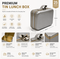 Boîte à lunch en métal, récipient en métal réutilisable de qualité alimentaire, boîte de rangement portable en métal, logo personnalisé pour le bureau, le pique-nique, l'emballage cadeau
