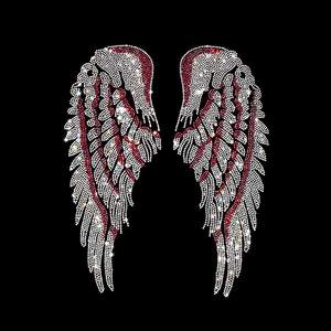 ホットフィックスピンクとクリスタル天使の翼のデザインフラットバックアイロン服パッチセーター用クリスタルパッチ付き - Product Image 1