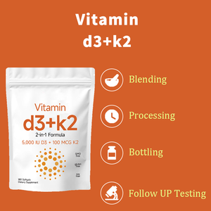 <span class=keywords><strong>D3</strong></span> Vitamini + K2 2'si 1 Arada Yumuşak Kapsüller - 5000 IU <span class=keywords><strong>D3</strong></span> ve 100 mcg K2, GDO'suz, Glutensiz ve Soyasız - 180 Yumuşak Kapsül OEM/ODM - Product Image 5