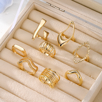 Nouvelle Collection : Ensemble de Bagues Irrégulières Dorées Style Punk, Design Géométrique Exagéré, pour Femme - Vente en Gros de Bijoux