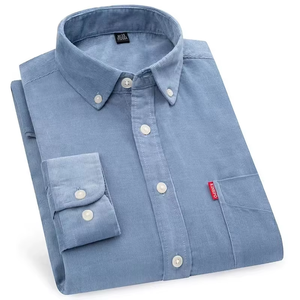 Camisa de Pana de Color Sólido Retro Casual de Negocios para Hombre ChenYue, Nueva, de Manga Larga, con Botones, 100% Algodón para la Temporada de Primavera - Product Image 3
