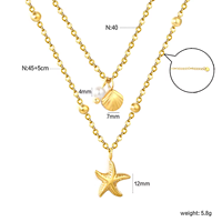 Collier double couche Huibao pour l'été, avec breloque étoile de mer et coquillage, fausse perle, en acier inoxydable, bijoux délicats sur le thème de l'océan pour femme