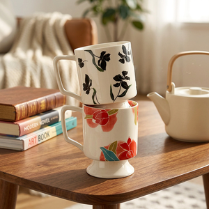 Taza de Café de Porcelana Retro Iris con Base Alta, para Té de la Tarde, Capuchino, Recuerdo, Estilo Antiguo, Apta para Microondas y Lavavajillas - Product Image 1