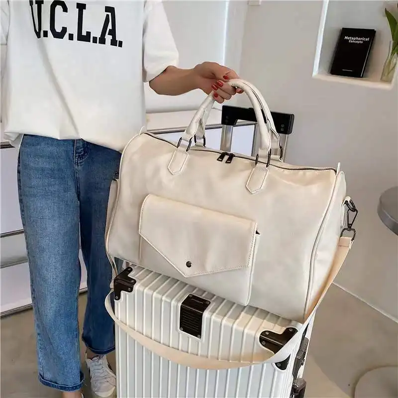 Elegant Simple Style PU Leather Fashion Single Shoulder Cross Body Tote High Capacity Gym Travel Luggage Bag