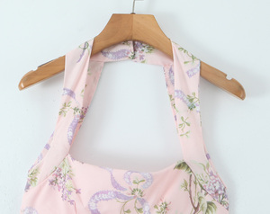 TAOP&ZA <span class=keywords><strong>Primavera</strong></span>/Estate <span class=keywords><strong>2022</strong></span> Nuovo Abito da Donna Retro Stampato Sexy con Schiena Scoperta, Vestibilità Aderente, Spacco e Fiocco al Collo 7500 - Product Image 3