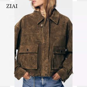 Autunno nuovi arrivi <span class=keywords><strong>Trench</strong></span> giacca pilota in vera <span class=keywords><strong>pelle</strong></span> con zip da <span class=keywords><strong>donna</strong></span> - Product Image 5