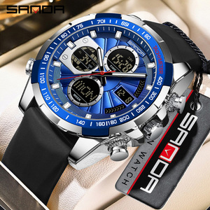 Montre à quartz pour homme SANDA 5105, vente chaude, grand cadran, double affichage, lumineuse, décontractée, sportive, pour étudiants, avec bracelet en silicone - Product Image 5