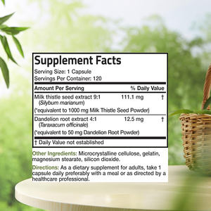 Cápsulas de Suplemento Hepático para Adultos OEM, 110 mg de Cardo Mariano, Apoyo para la Desintoxicación y Limpieza del Hígado, 120 Cápsulas/Botella, Grado Alimenticio - Product Image 2