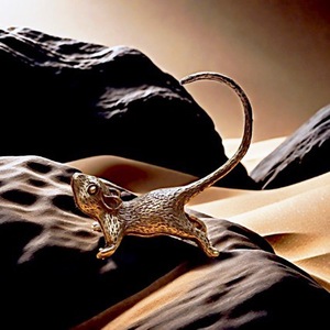 1 pièce Ornement plaqué laiton, figurine de thé chinoise, petite souris à longue queue, style rétro, plaqué cuivre - Product Image 5