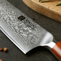 Couteau de chef haut de gamme en acier Damas pour restaurants, avec manche en bois de rose