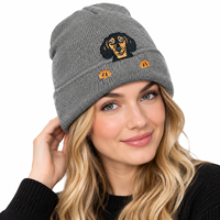 Bonnet tricoté brodé Teckel unisexe avec revers plié, chapeau d'hiver mignon avec broderie patte de chien, bonnet côtelé, cadeau pour les amoureux des animaux