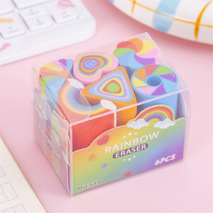 Borradores para Niños, Corazón Arcoíris <span class=keywords><strong>3D</strong></span>, 6 Piezas/Juego, Caja de Regalo de Papelería, Juego de Borradores Kawaii para Niños al por Mayor - Product Image 6