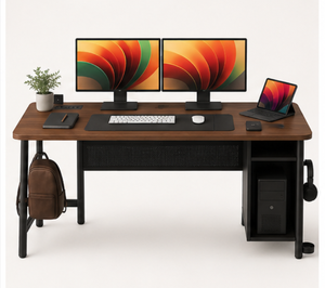Bureau d'ordinateur moderne et simple en bois, réglable, avec étagère de rangement et grand espace pour les jambes, idéal pour le travail à domicile ou l'étude. - Product Image 3