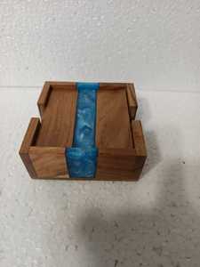 Juego de Posavasos de Madera Hechos a Mano con Incrustaciones de Resina Azul, Rectangulares, Modernos, para Decoración de Mesa - Product Image 6