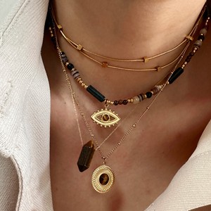 Collier pendentif œil de tigre style Maillard en acier inoxydable plaqué or sous vide, bijoux de luxe légers pour femmes - Grande Vente - Product Image 2