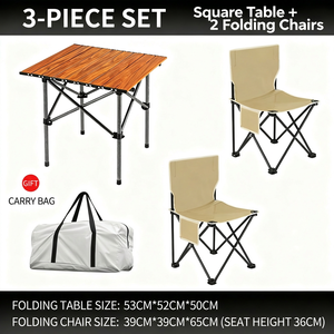 Black Wood-grain Color Outdoor <b>Folding</b> <b>Table</b> <b>and</b> <b>Chair</b> Set (3-piece) square <b>Table</b> + 2 <b>Chairs</b> with Storage Bag - Product Image 2