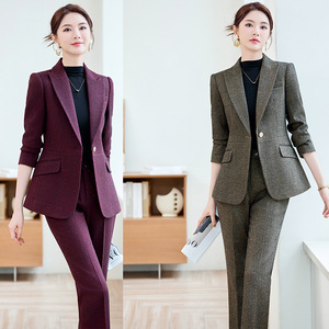 Women's Wool <b>Blazer</b> Suit <b>Set</b> Polyester Fabric Anti-Wrinkle Commute Style - Product Image 2