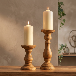 Juego de 2 Portavelas de Madera Rústica, Decoración de Mesa con Acabado Pulido a Mano - Product Image 2