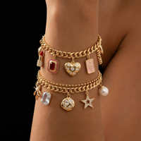 Bracelet à breloques en chaîne dorée personnalisée EDGE avec pendentifs en forme de cœur, d'étoile, de rouge à lèvres et de cristaux, bijoux de mode pour femmes