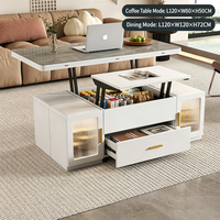 Table basse multifonctionnelle 2-en-1 pliable et mobile avec plateau en verre moderne, table à manger polyvalente convertible pour salon