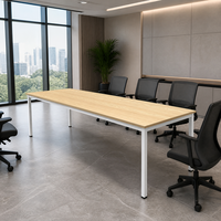 Table de réunion de bureau minimaliste moderne, base en métal blanc contemporain, bureau de conférence pour les entreprises