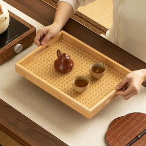Bandeja de Servir de Bambú con Patrón Geométrico Multifuncional para Uso Doméstico y Comercial - Product Image 3