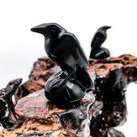 Vente en gros sculpture en cristal naturel 5cm Mini obsidienne oiseau cristal artisanat 2 pouces noir obsidienne corbeau oiseaux pour la décoration