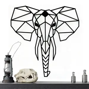 IVYDECO Creative DIY Home Living Room Decoration Laser Cut Sofa Background Geometric Elephant Head Metal Wall Decor