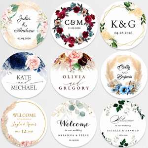 Autocollants de remerciement personnalisés - Étiquettes rondes avec nom et date pour les cadeaux de mariage, les sacs cadeaux, les fêtes prénuptiales - Product Image 2