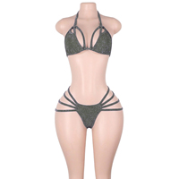 Ensemble de lingerie sexy en fil argenté scintillant, deux pièces, vêtements de pole dance, ensembles de festival, vêtements de club, ensemble de tenues