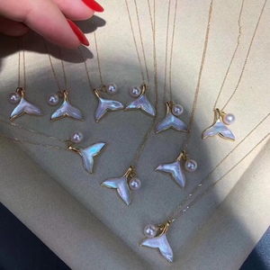 Collar con colgante de perlas de agua de mar, collar con colgante de 15x15mm en forma de sirena, Delfín, fregona rosa, oro de 18 quilates, 100%, Akoya - Product Image 3