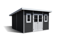 Caseta de herramientas exterior de madera WPC Serie D con protección UV, moderna, ecológica y resistente, para jardín, taller o almacén.